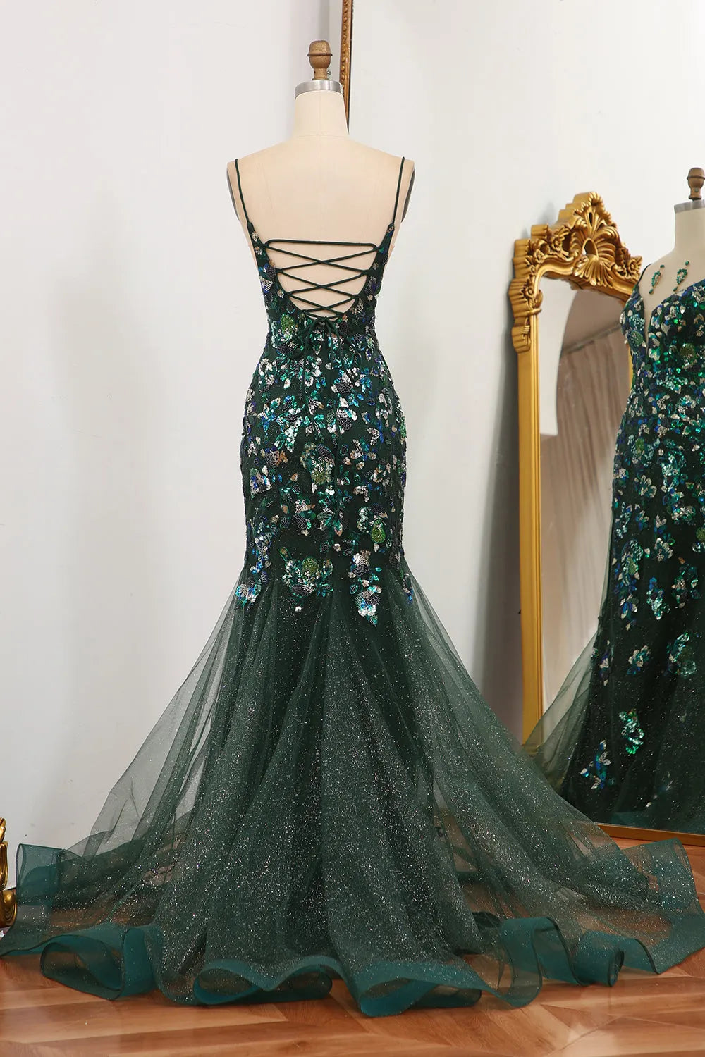 Wholesale Sparkly Dark Green Mermaid Long Prom Dress With Slit And Beading prom dresses with long sleeves