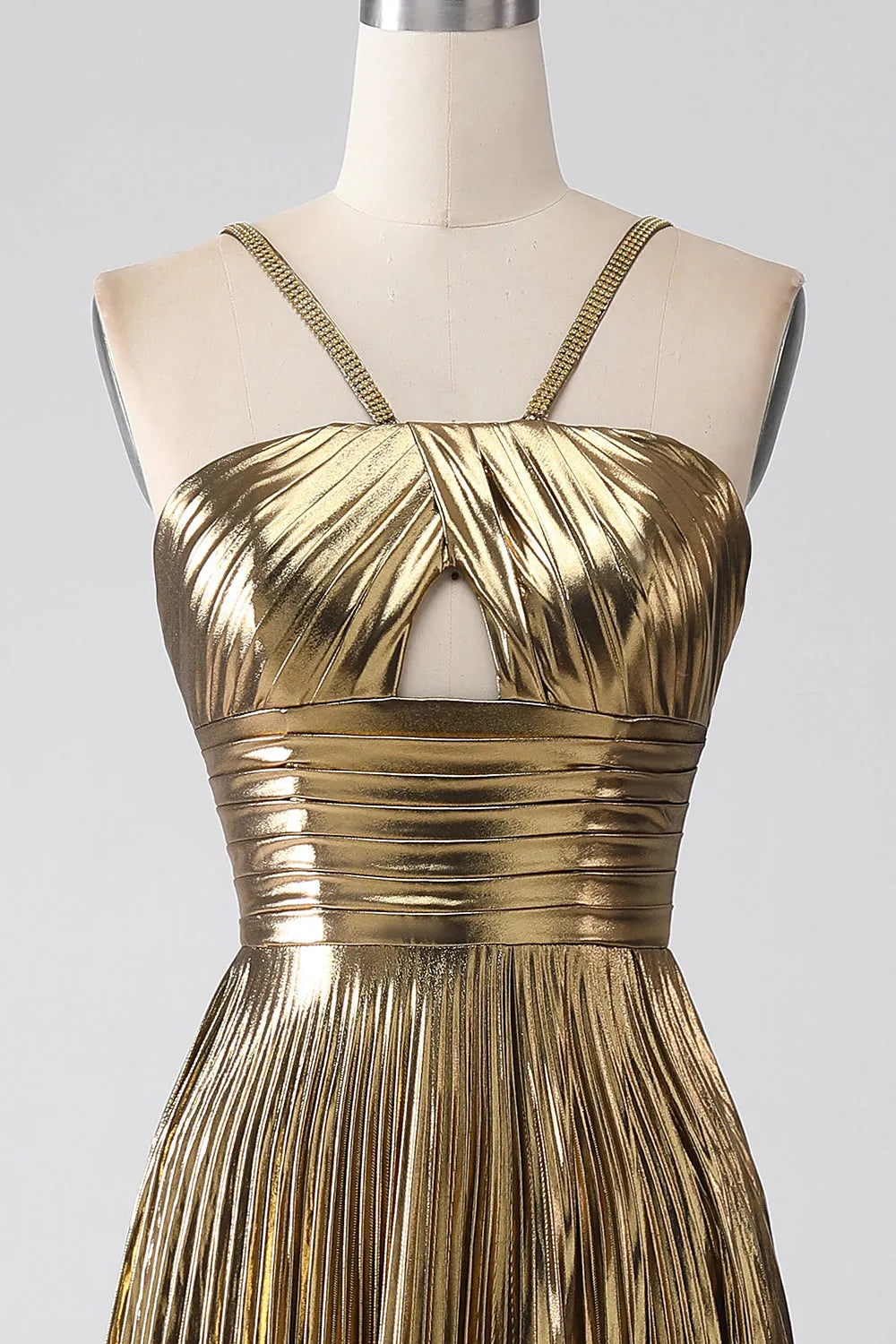 Wholesale Stylish Gold A-Line Halter Neck Long Prom Dress With Split