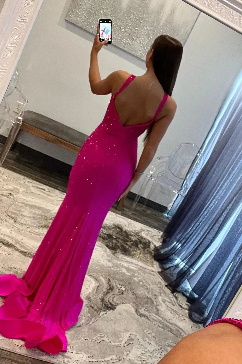Wholesale Shiny Fuchsia Mermaid Straps Long Corset Beaded Prom Dress prom dresses shops