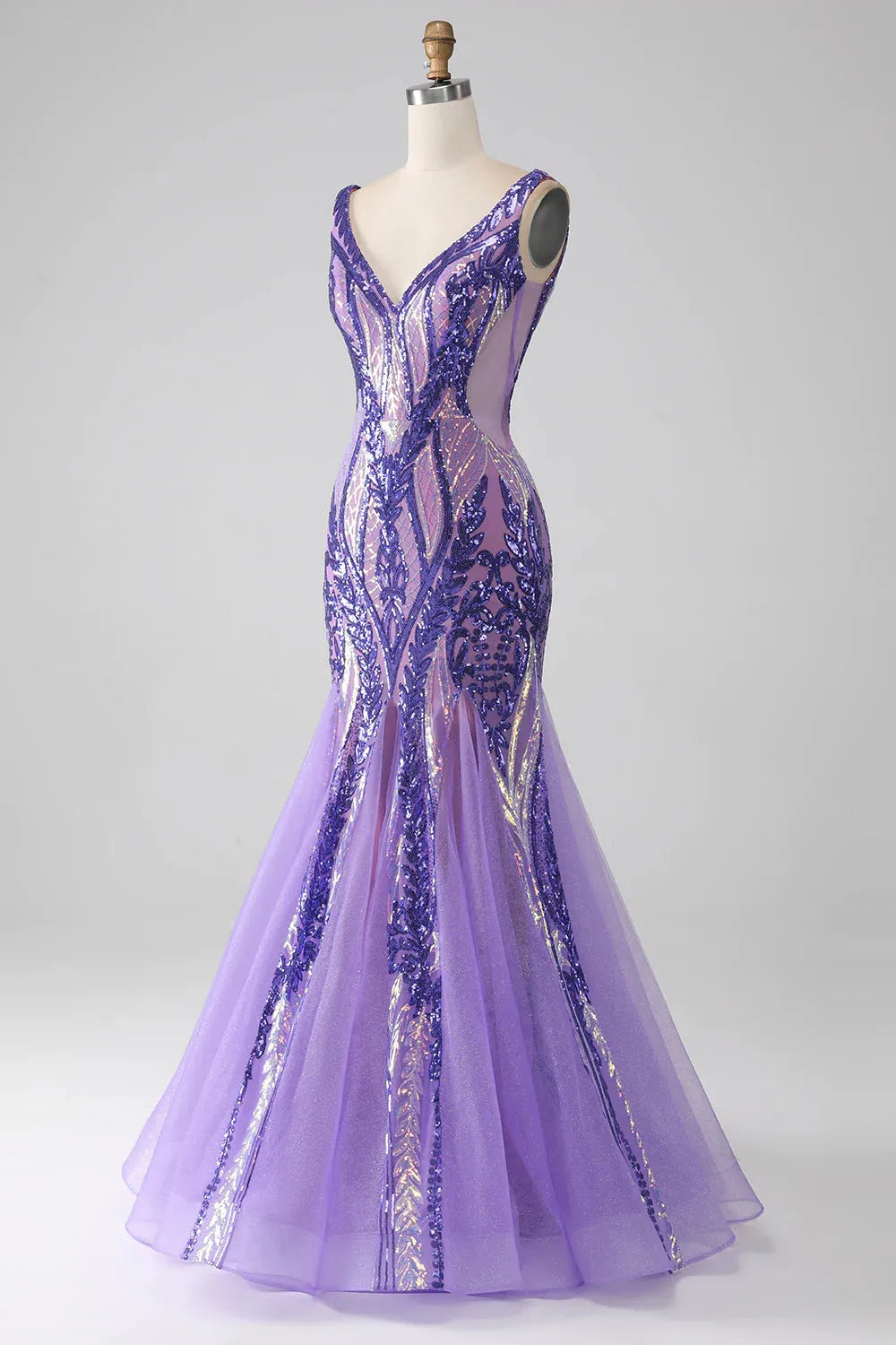 Wholesale Sparkly Purple Mermaid Deep V-Neck Long Prom Dress With Sequin prom dresses shops