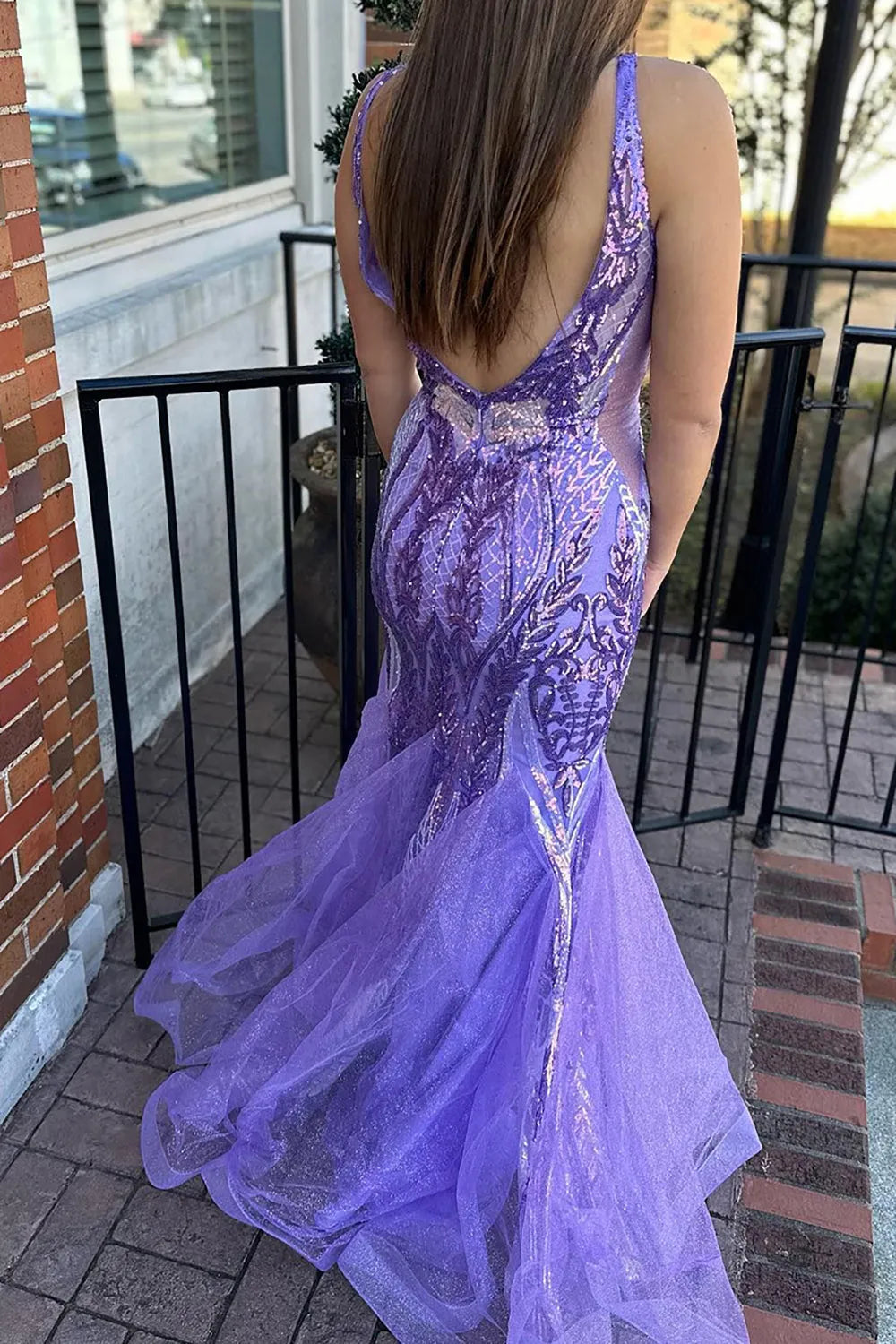 Wholesale Sparkly Purple Mermaid Deep V-Neck Long Prom Dress With Sequin prom dresses shops