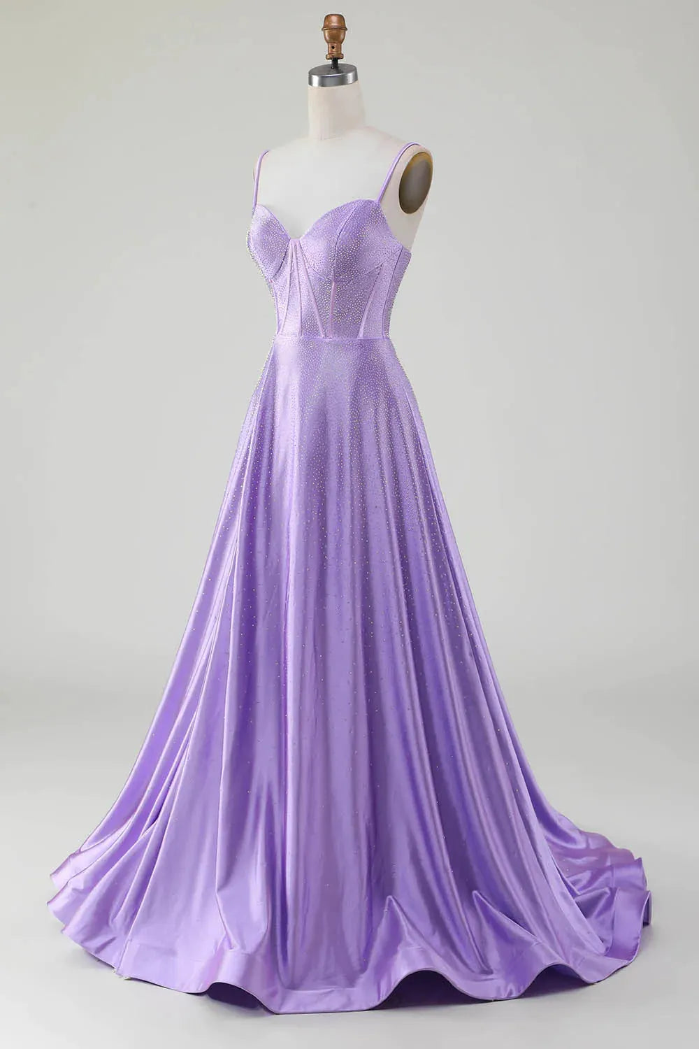 Wholesale Lilac Glitter A-Line Spaghetti Straps Long Beaded Prom Dress with Slit prom dresses shops