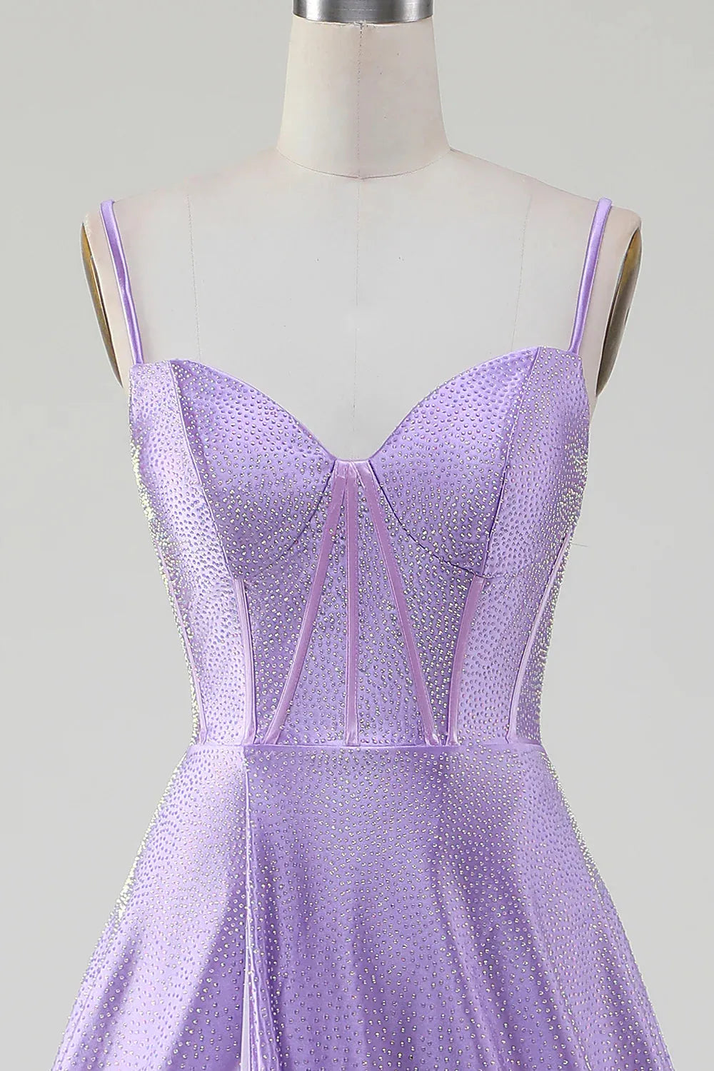 Wholesale Lilac Glitter A-Line Spaghetti Straps Long Beaded Prom Dress with Slit prom dresses shops