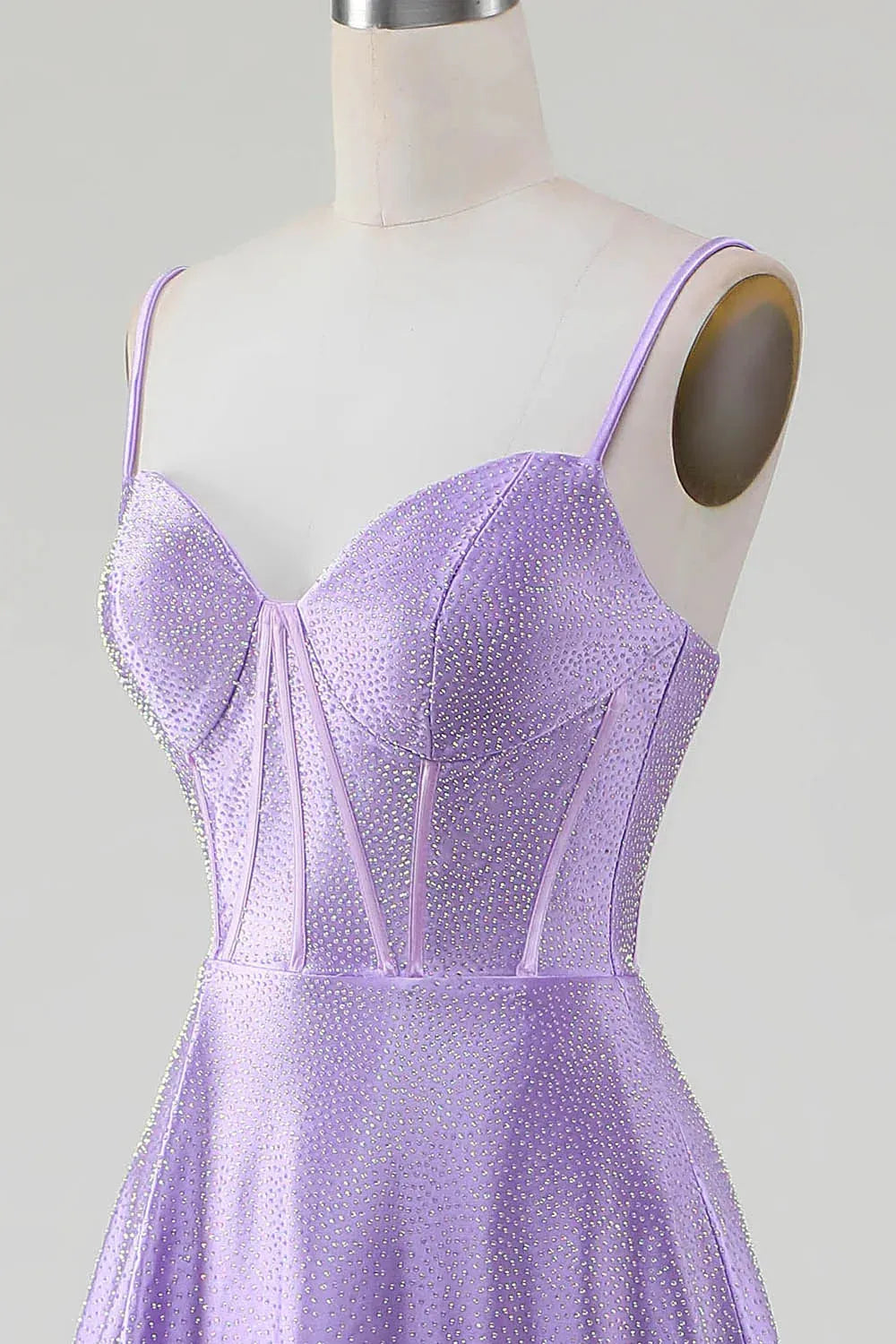 Wholesale Lilac Glitter A-Line Spaghetti Straps Long Beaded Prom Dress with Slit prom dresses shops