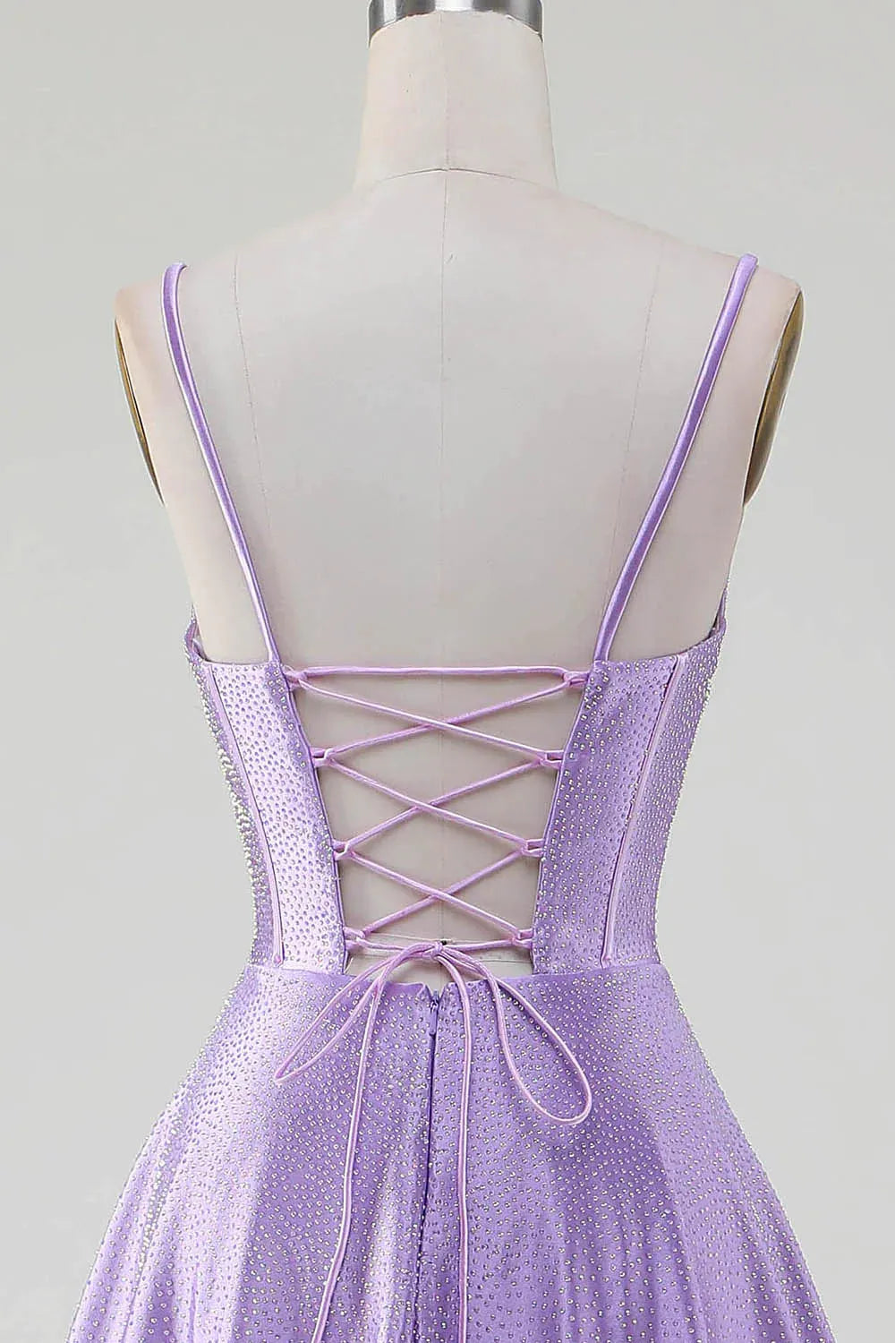 Wholesale Lilac Glitter A-Line Spaghetti Straps Long Beaded Prom Dress with Slit prom dresses shops
