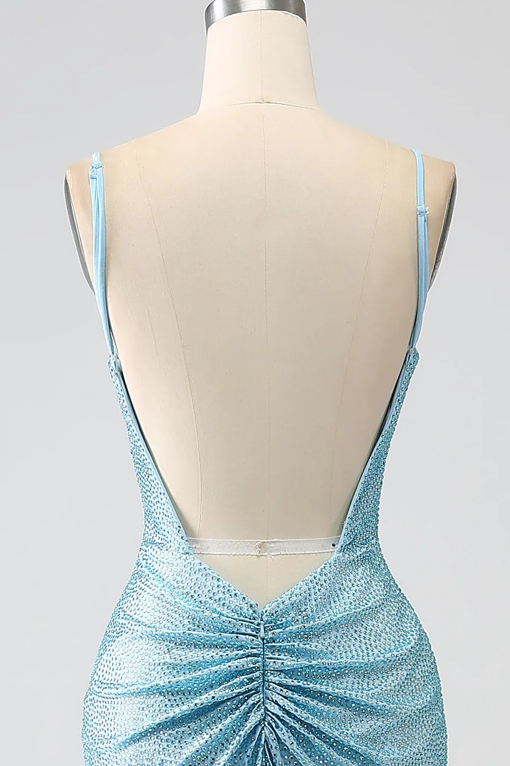 Wholesale Light Blue Glitter Mermaid Open Back Long Corset Beaded Prom Dress prom dresses with long sleeves