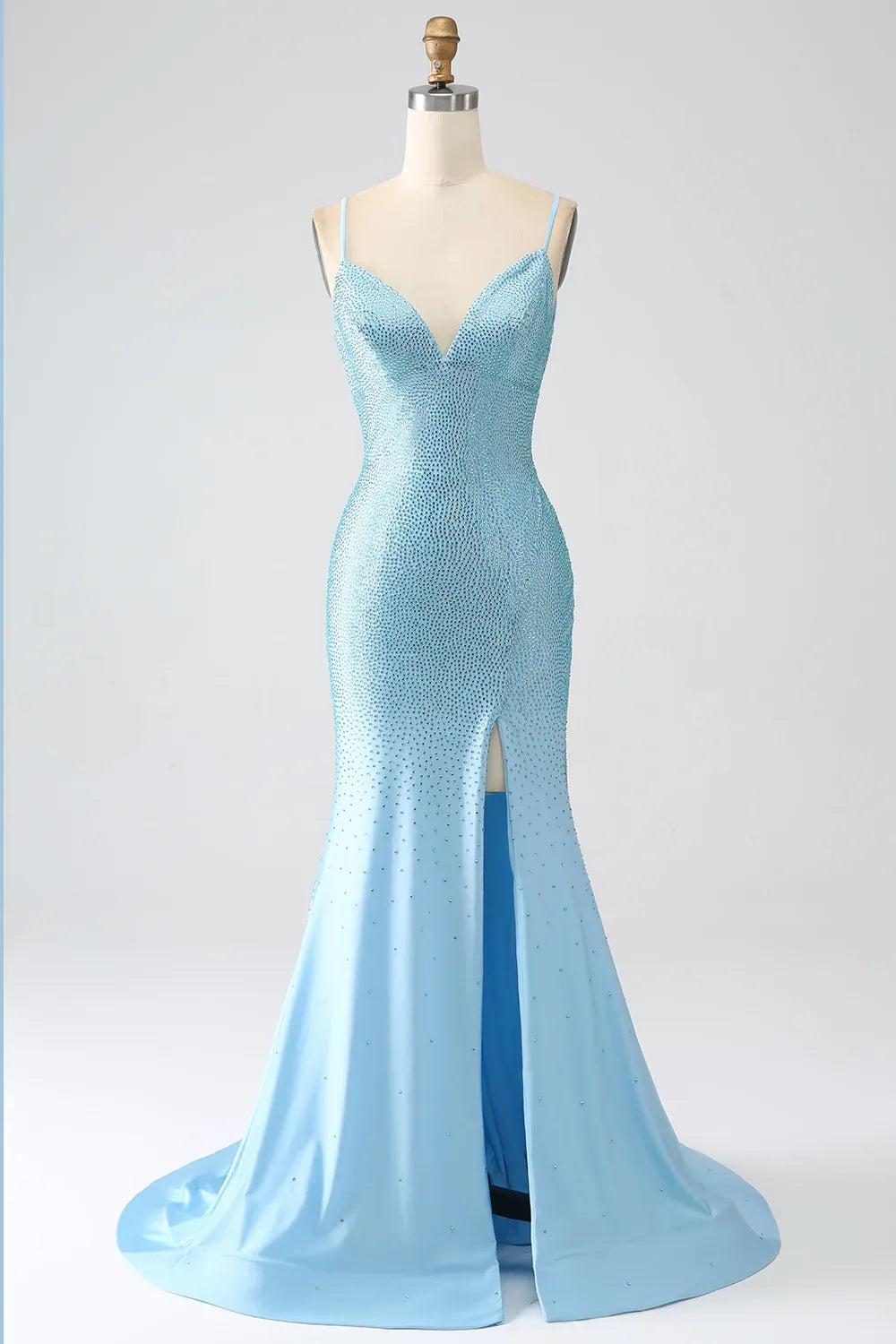 Wholesale Light Blue Glitter Mermaid Open Back Long Corset Beaded Prom Dress prom dresses with long sleeves