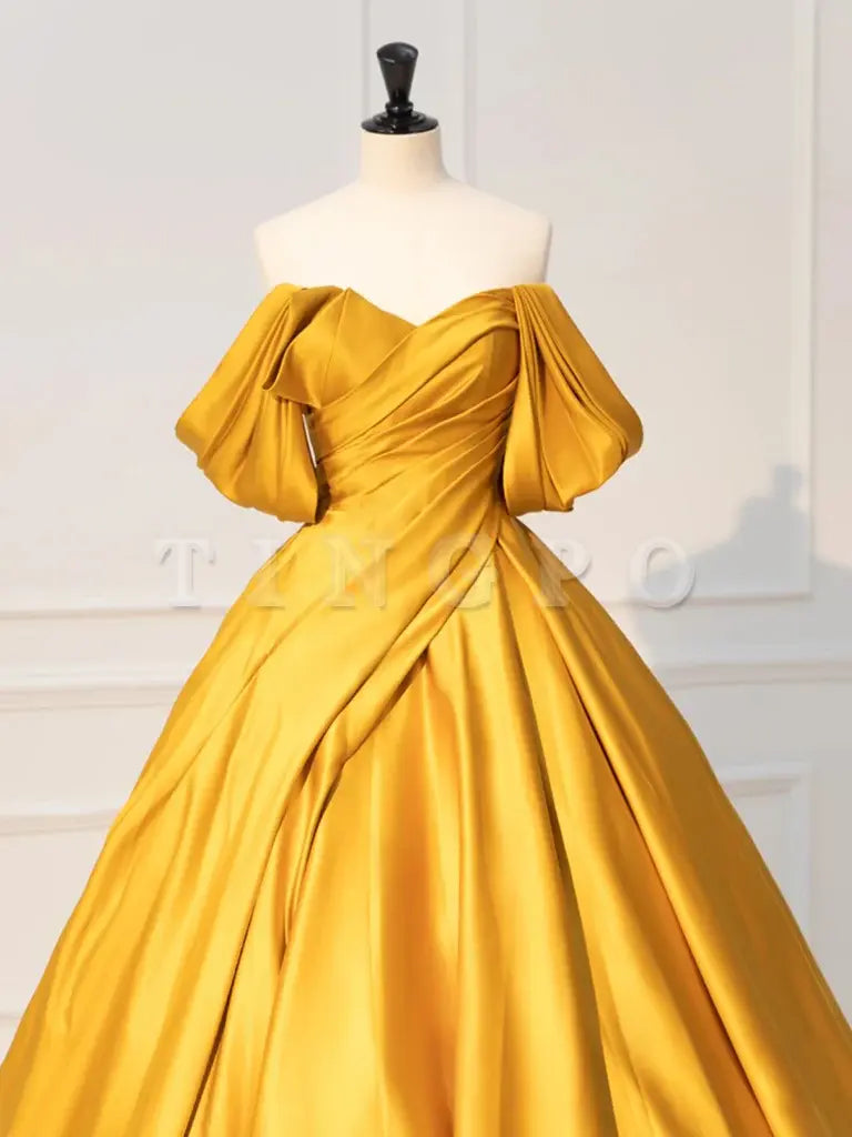 Wholesale Yellow Off Shoulder Satin Long Prom Dress Yellow Long Evening Dress gowns evening dresses