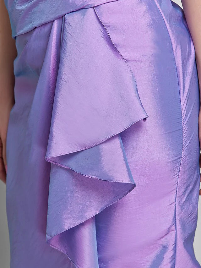 Wholesale Mother of the Bride Dress V Neck Knee Length Taffeta Sleeveless with Lace Ruched Flower