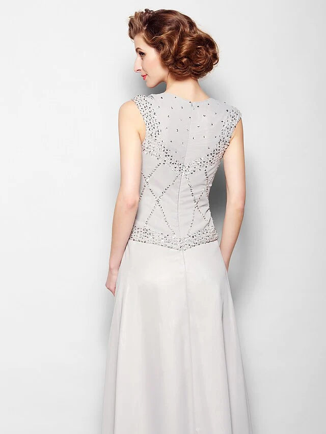 Wholesale A-Line Mother of the Bride Dress Vintage Inspired Square Neck Floor Length Chiffon Sleeveless with Beading Draping