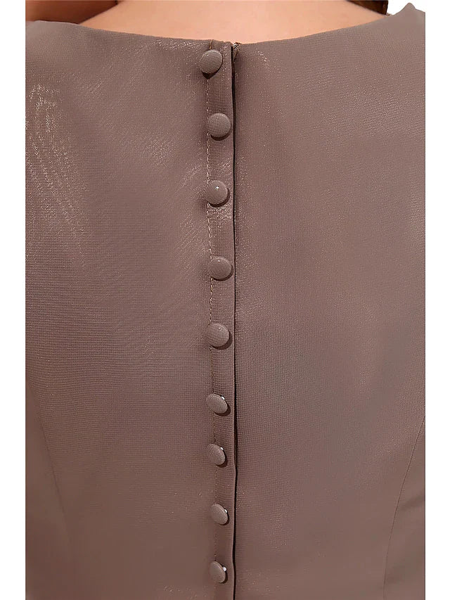 Wholesale A-Line Mother of the Bride Dress Sweet Jewel Neck Knee Length Chiffon Short Sleeve with Buttons