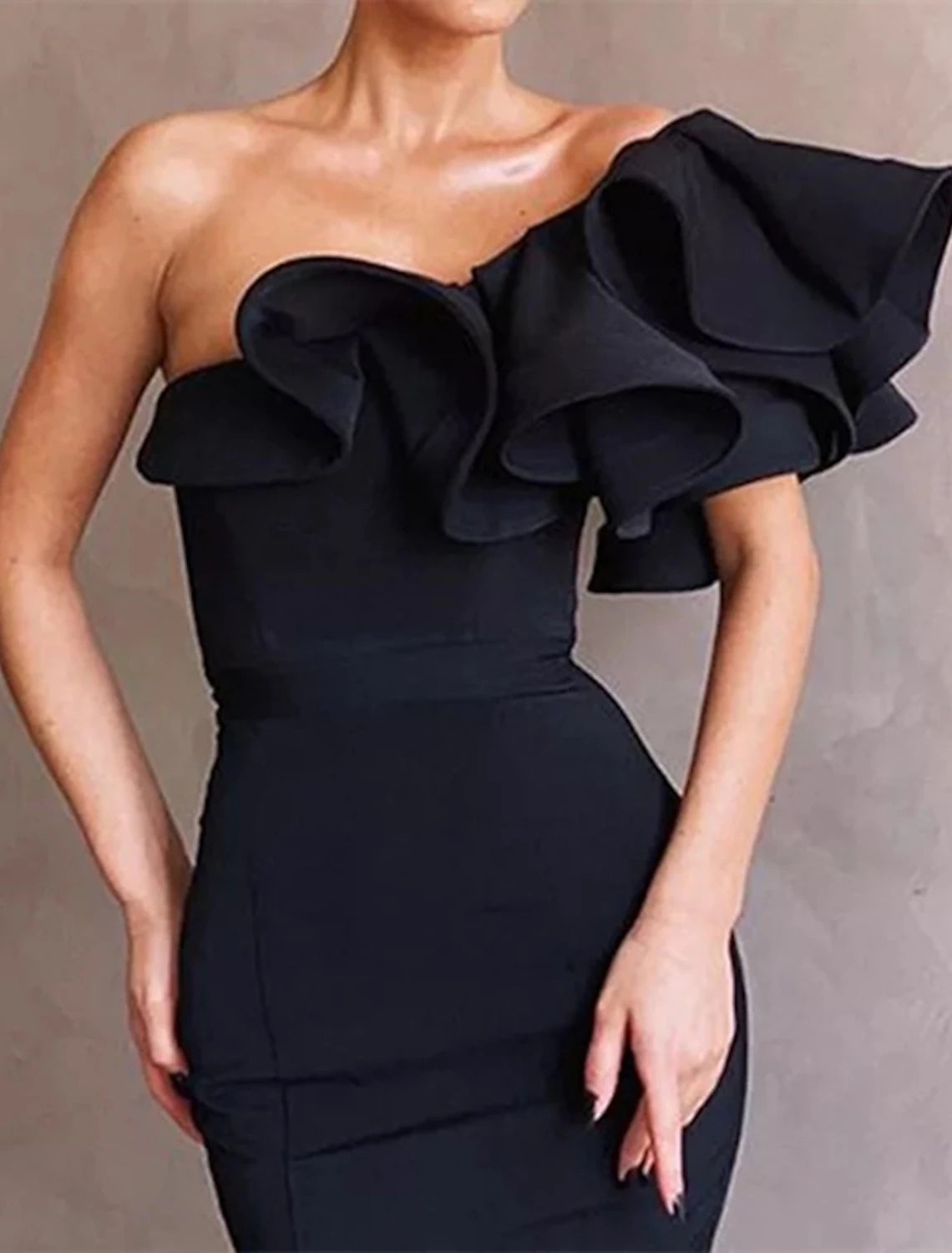 Wholesale Mermaid / Trumpet Prom Dresses Sexy Dress Party Wear Prom Sweep / Brush Train Sleeveless One Shoulder Charmeuse with Ruffles