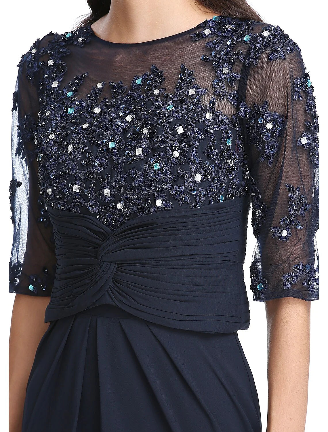 Wholesale A-Line Mother of the Bride Dress Convertible Dress Scoop Neck Floor Length Chiffon Half Sleeve No with Appliques