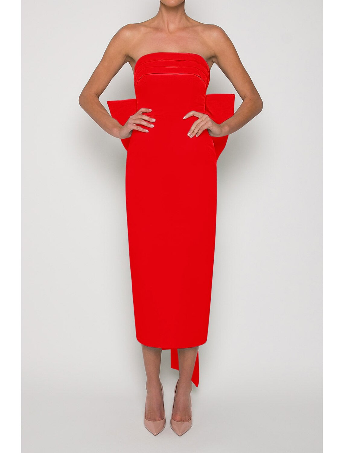 Wholesale Sheath / Column Cocktail Dresses Party Dress Wedding Guest Engagement Tea Length Sleeveless Strapless Fall Wedding Reception Satin with Bow(s)