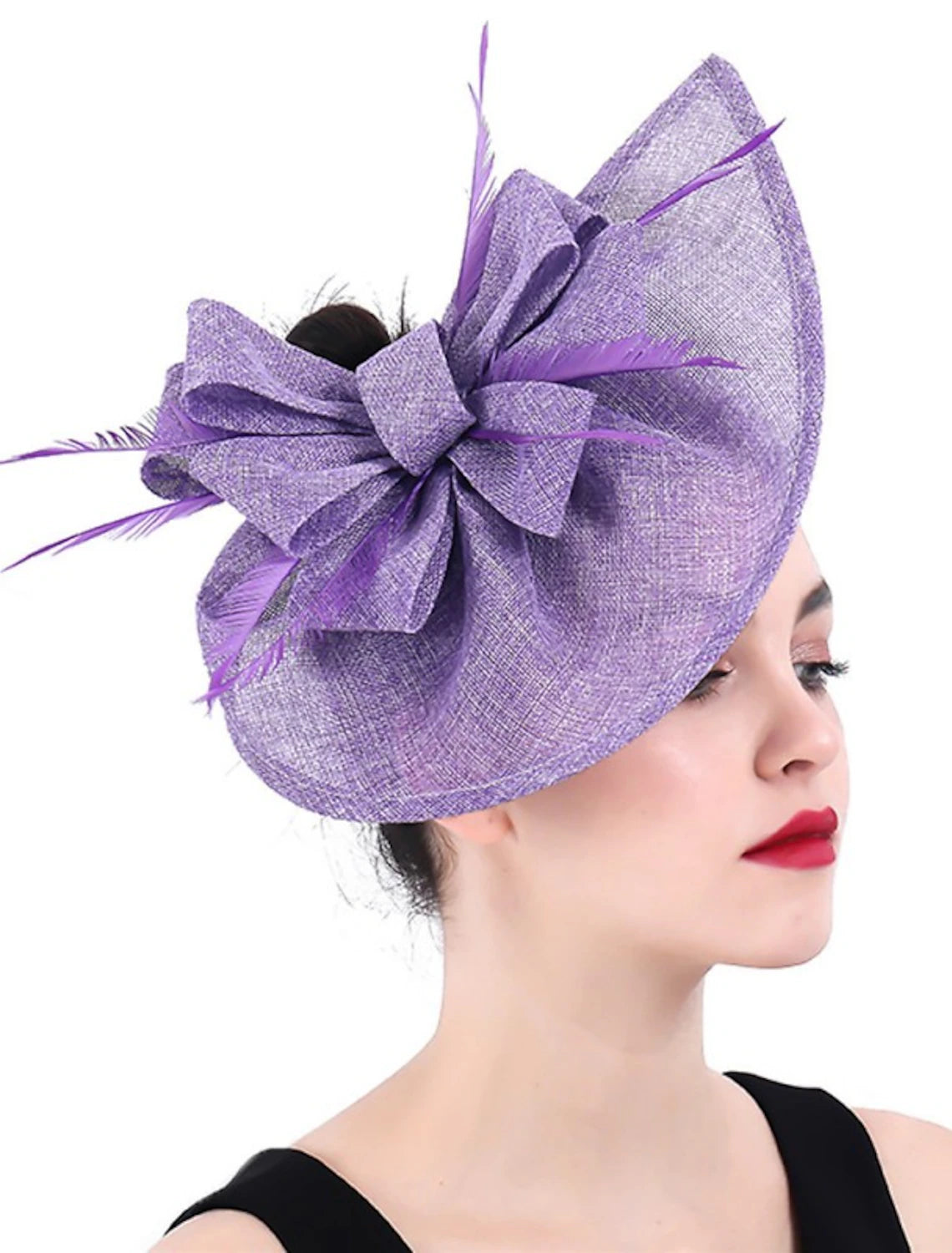 Wholesale Fascinators Faux Linen Kentucky Derby Horse Race Cocktail Royal Astcot Retro Elegant With Feather Bowknot Headpiece Headwear