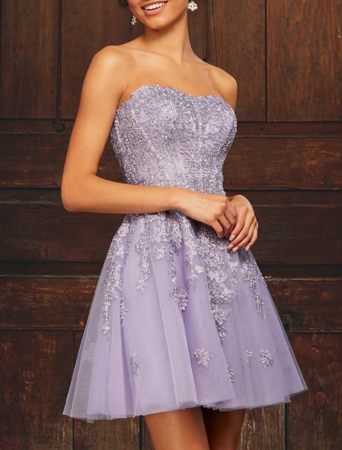 Wholesale A-Line Prom Dresses Plus Size Dress Homecoming Graduation Short / Mini Sleeveless Strapless Pink Dress Tulle with Appliques