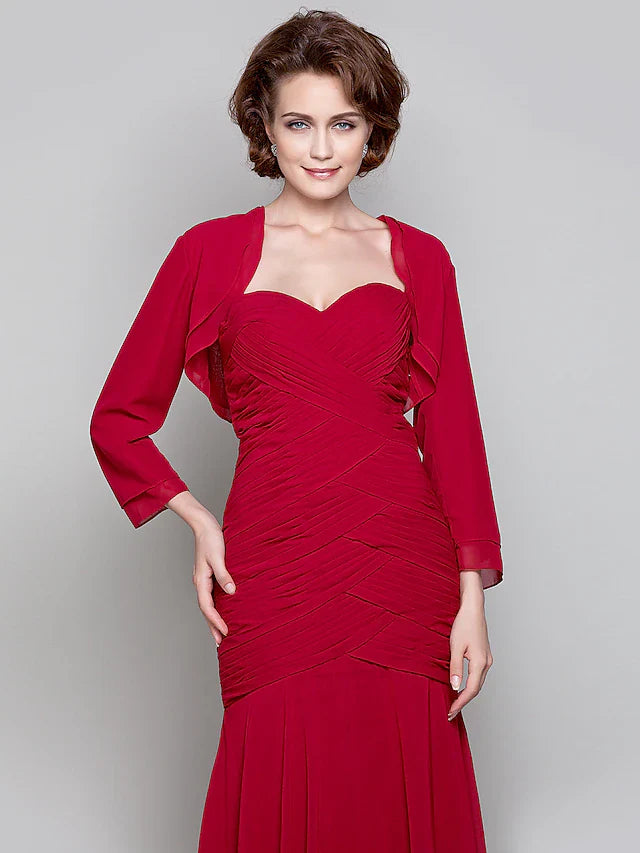 Wholesale Mermaid / Trumpet Mother of the Bride Dress Two Piece Sweetheart Floor Length Chiffon Long Sleeve with Criss Cross