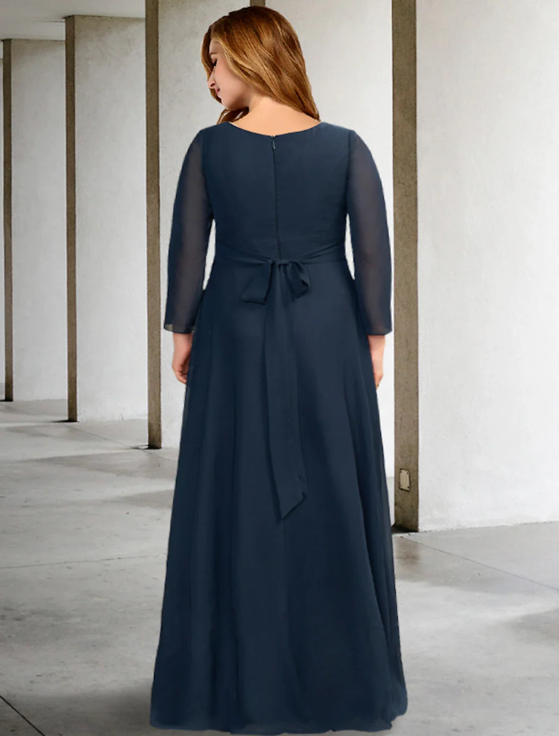 Wholesale A-Line Mother of the Bride Dresses Plus Size Hide Belly Curve Elegant Dress Formal Asymmetrical Long Sleeve V Neck Chiffon with Pleats Crystals