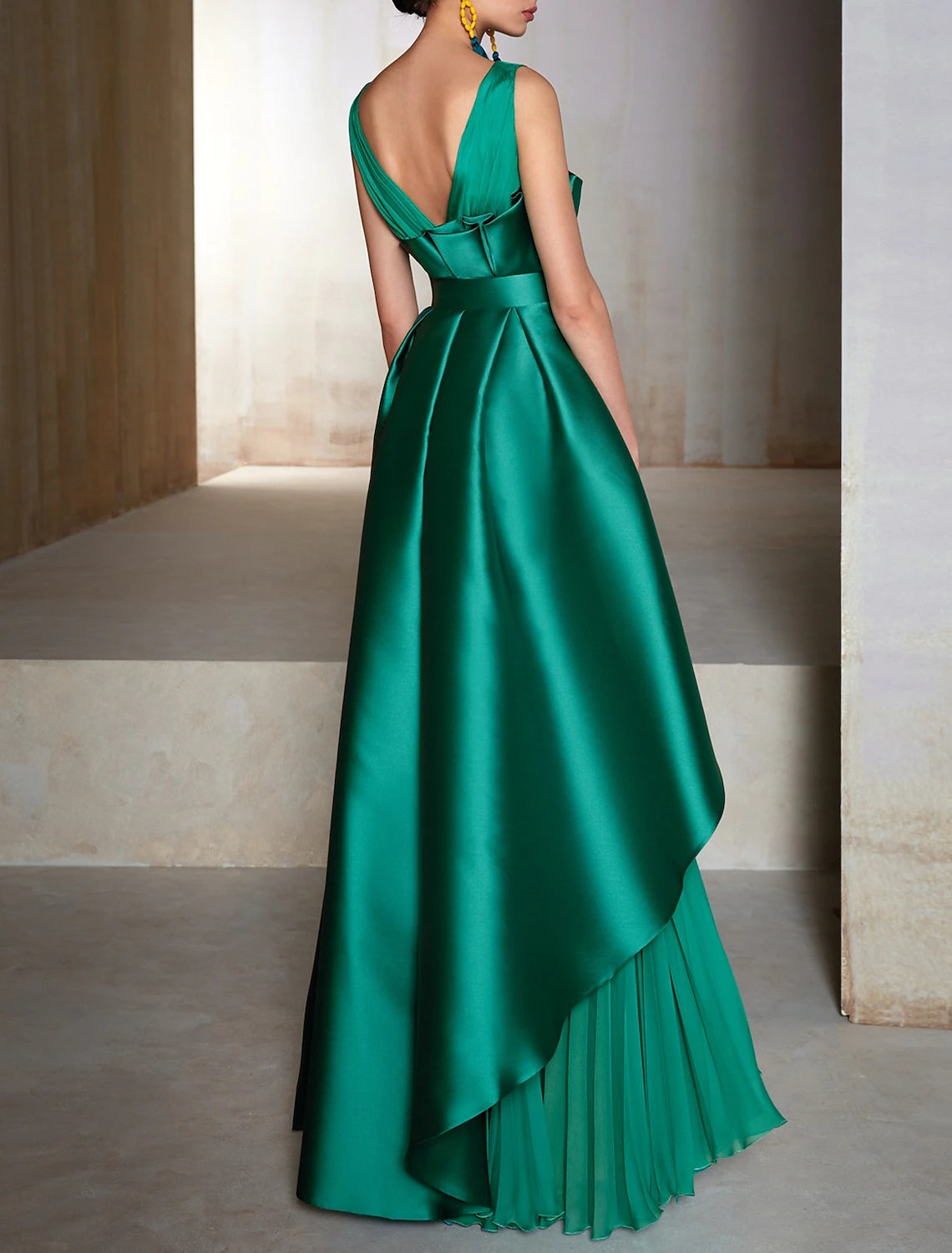 Wholesale A-Line Evening Gown Elegant Dress Formal Wedding Guest Floor Length Sleeveless V Neck Chiffon with Belt Ruffles