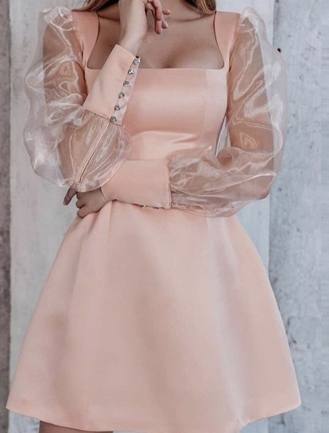 Wholesale A-Line Prom Dresses Black Dress Homecoming Graduation Short / Mini Long Sleeve Scoop Neck Organza with Buttons