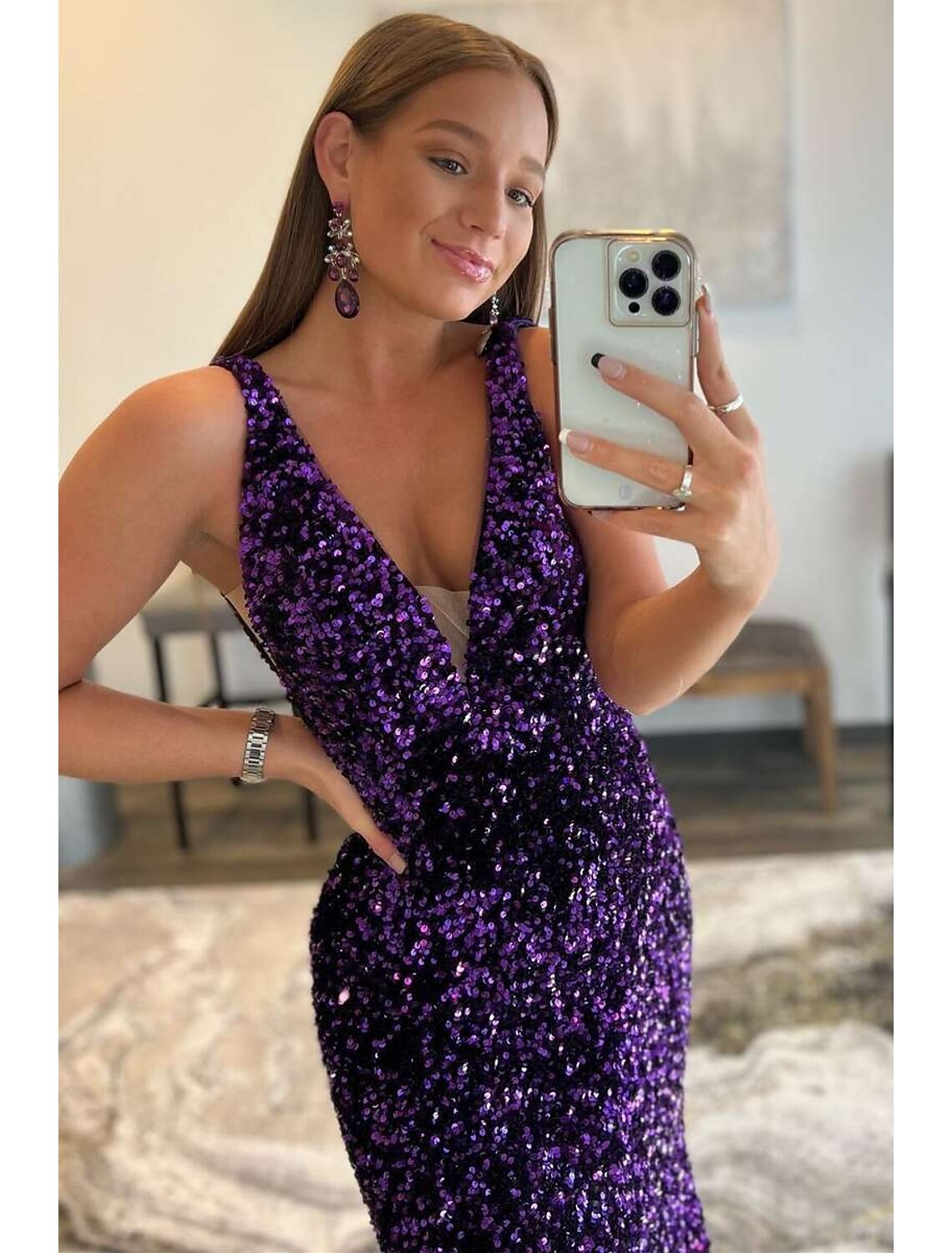 Wholesale  Mermaid / Trumpet Prom Dresses Sparkle & Shine Dress Formal Prom Sweep / Brush Train Sleeveless V Neck Sequined Backless with Sequin