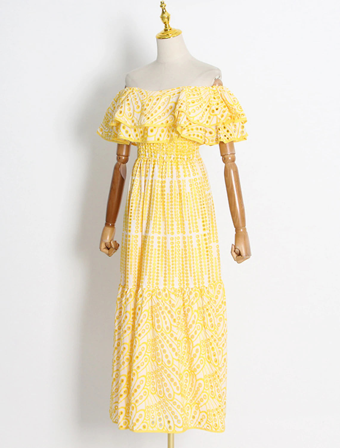 Wholesale A-Line Wedding Guest Dresses Casual Dress Holiday Summer Ankle Length Short Sleeve Off Shoulder Polyester with Ruffles Embroidery