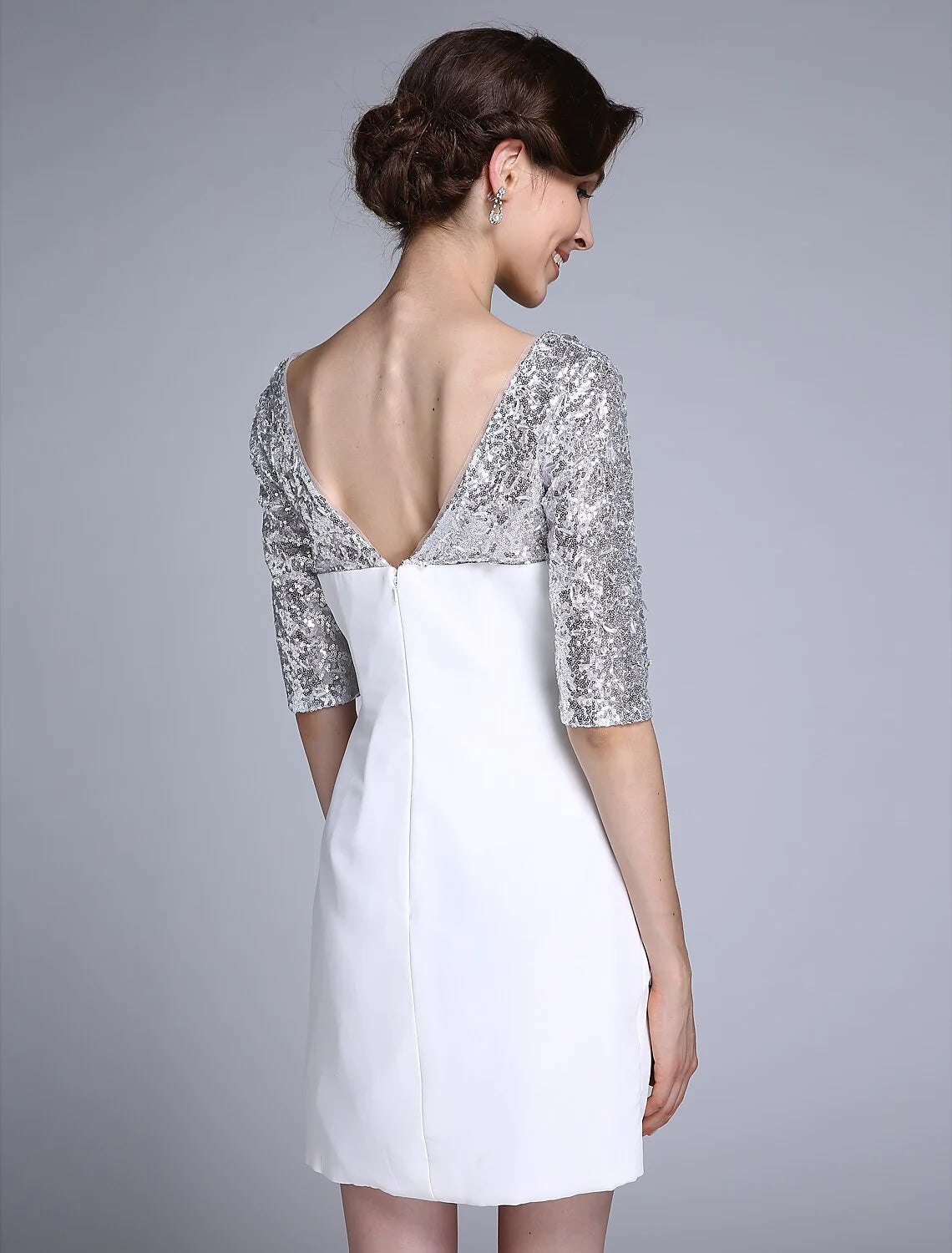 Wholesale Sheath / Column Mother of the Bride Dress Sparkle & Shine Jewel Neck Short / Mini Chiffon Half Sleeve No with Sequin