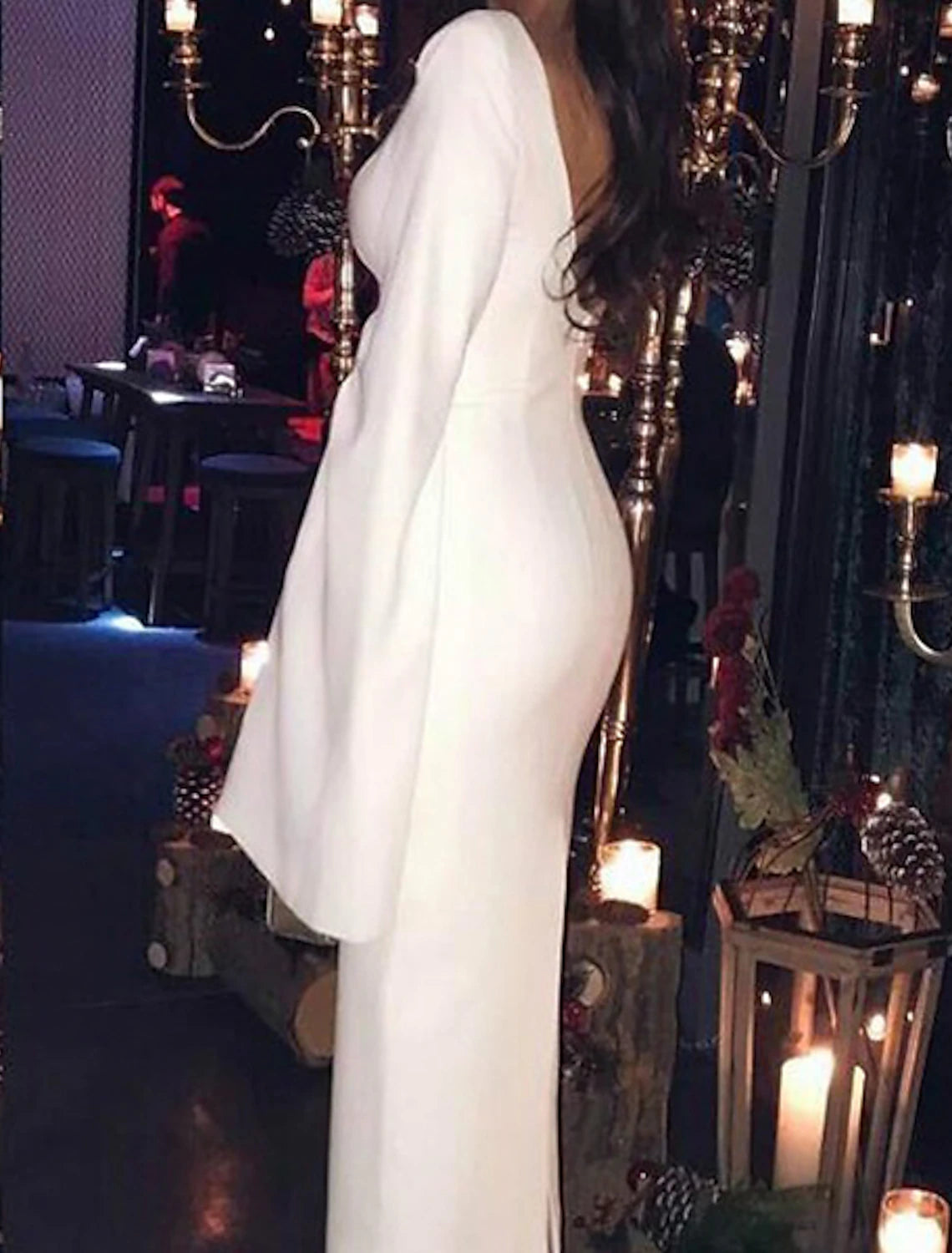 Wholesale Sheath / Column Cocktail Dresses Party Dress Holiday Tea Length Long Sleeve Jewel Neck Fall Wedding Guest Jersey Backless with Sleek