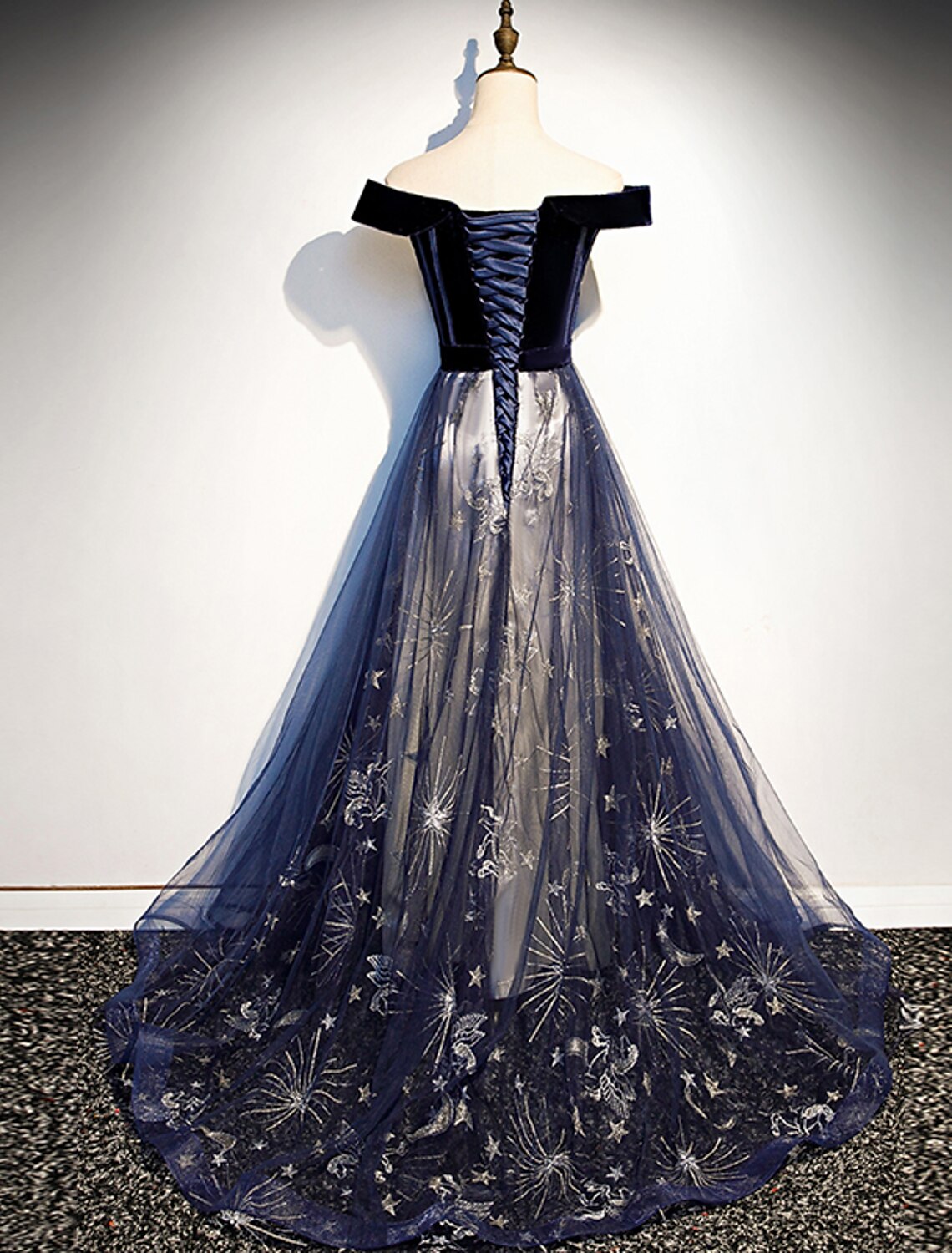 Wholesale  A-Line Elegant Floral Prom Formal Evening Dress Off Shoulder Short Sleeve Sweep / Brush Train Tulle with Pleats Pattern / Print