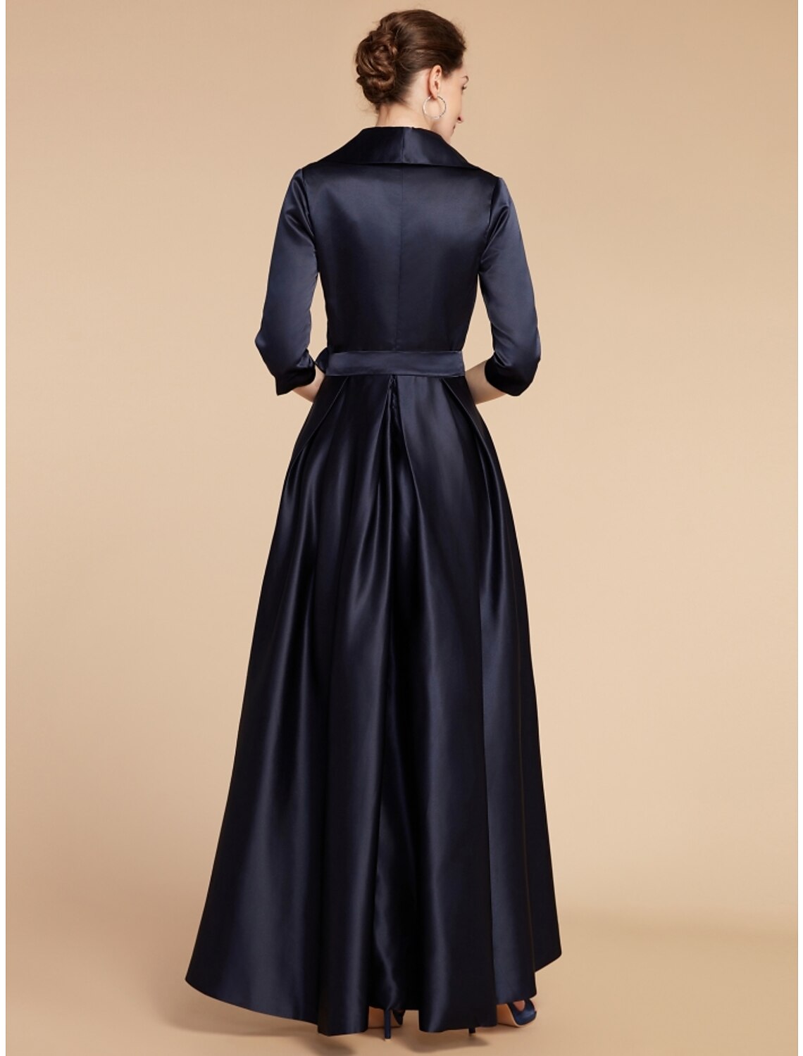 Wholesale A-Line Mother of the Bride Dress Wedding Guest Elegant V Neck Ankle Length Satin Half Sleeve with Sash / Ribbon Ruching Solid Color