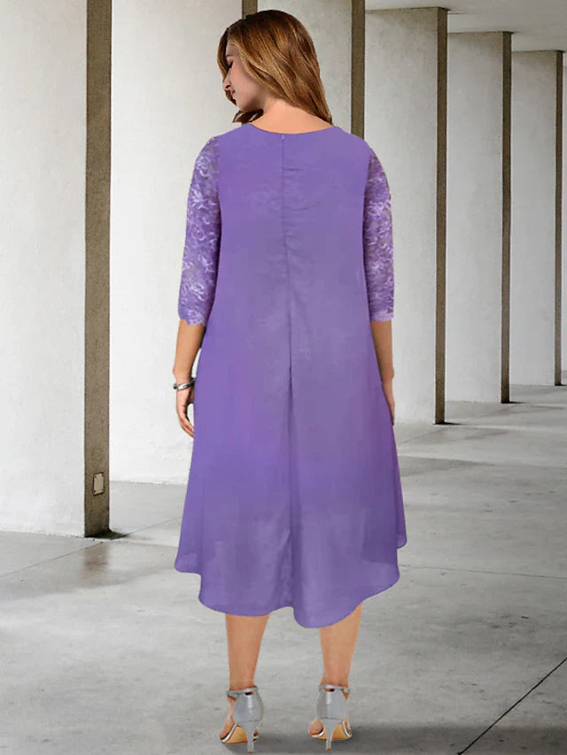 Wholesale A-Line Plus Size Curve Mother of the Bride Dresses Elegant Dress Formal Knee Length Half Sleeve Off Shoulder Chiffon with Appliques