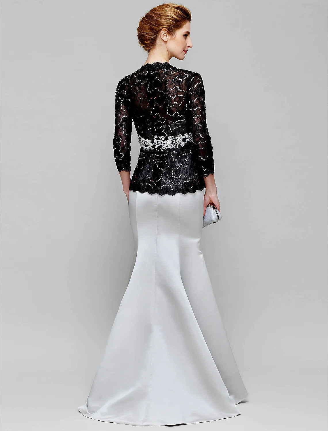 Wholesale Mermaid / Trumpet Mother of the Bride Dress Convertible Dress Strapless Floor Length Satin Lace 3/4 Length Sleeve No with Lace Beading Sequin