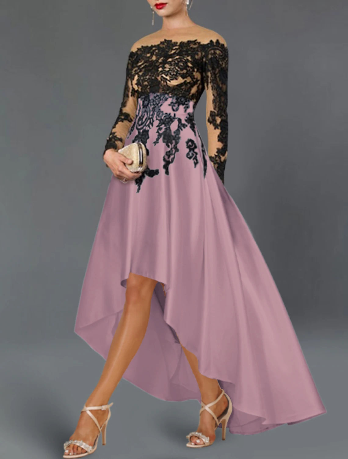 Wholesale A-Line Cocktail Dresses Elegant Dress Wedding Party Semi Formal Asymmetrical 3/4 Length Sleeve Off Shoulder Fall Wedding Guest Satin with Beading Embroidery Appliques