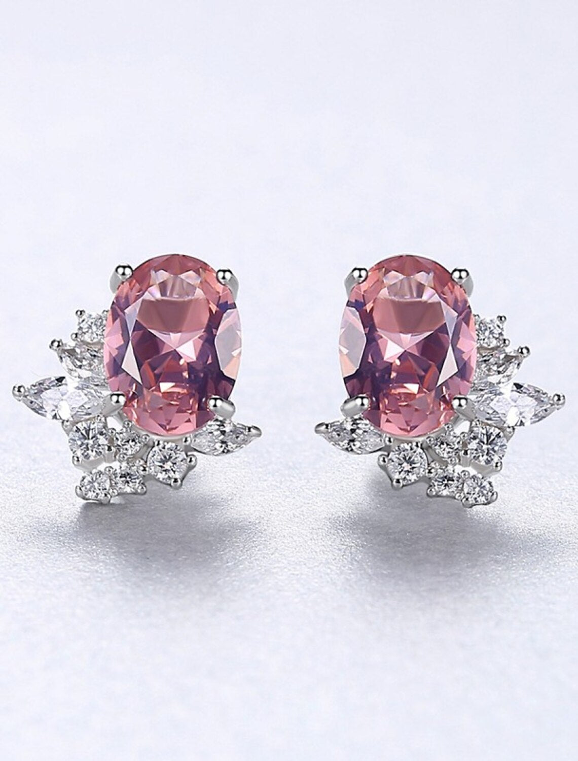 Wholesale Women's Clear Pink Synthetic Diamond Stud Earrings Fine Jewelry Classic Precious Stylish Simple S925 Sterling Silver Earrings Jewelry Rosy Pink For Wedding Party 1 Pair