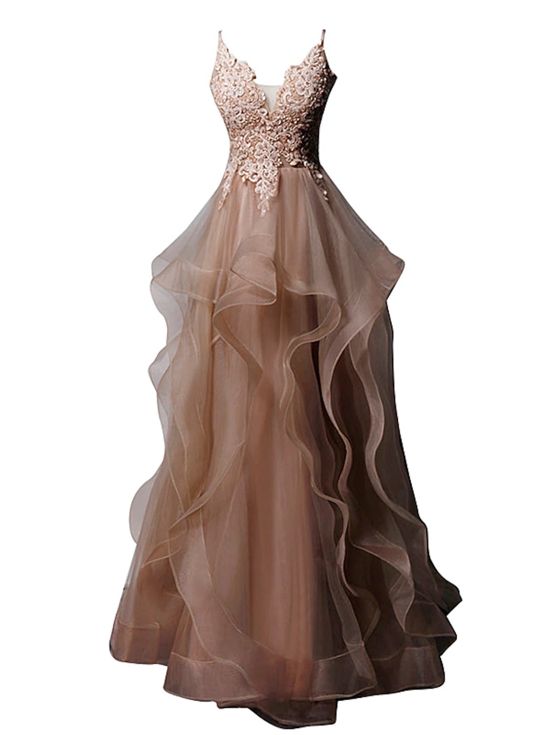 Wholesale A-Line Prom Dresses Open Back Dress Formal Wedding Party Floor Length Sleeveless Spaghetti Strap Lace with Ruffles Appliques