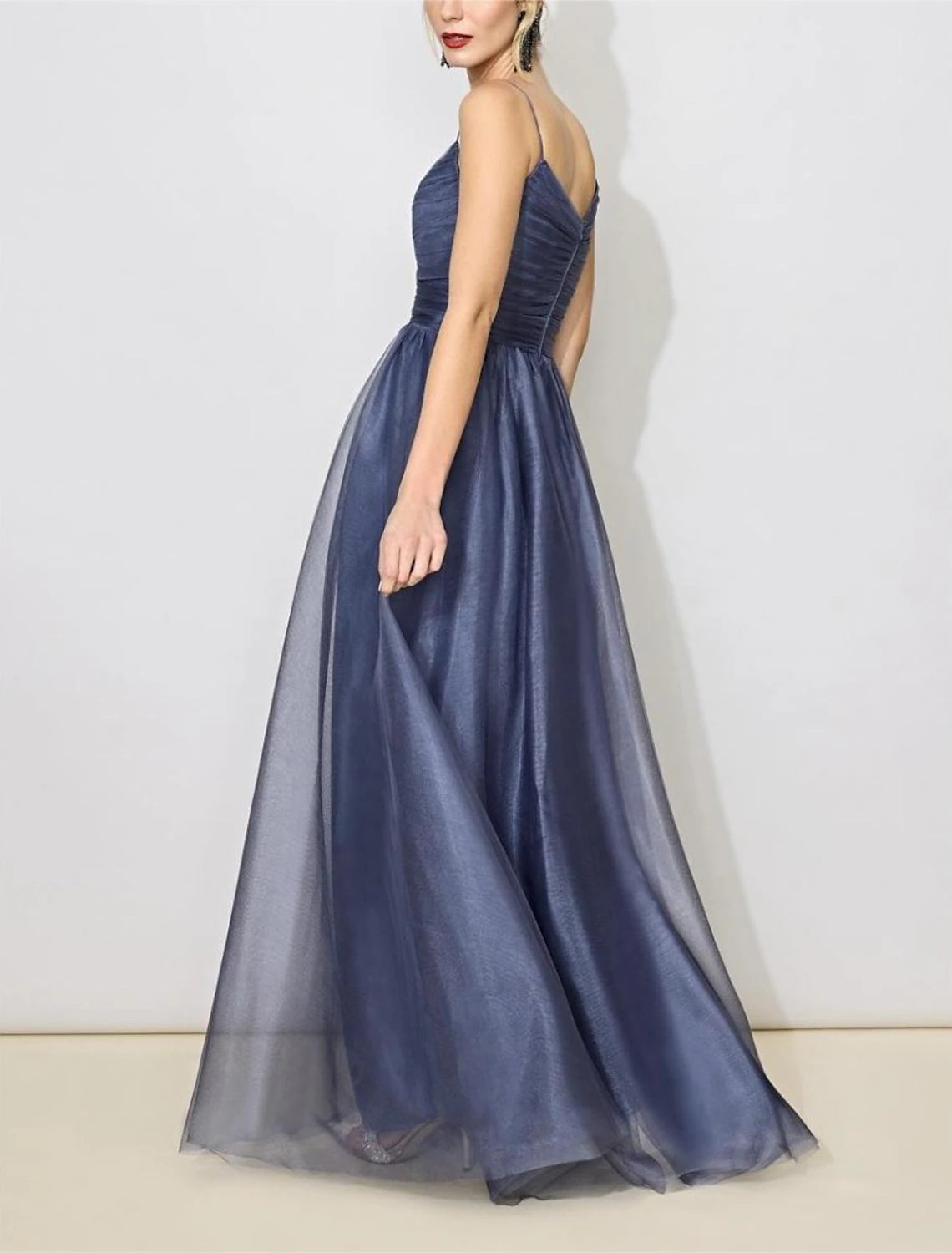 Wholesale A-Line Bridesmaid Dress V Neck Sleeveless Elegant Floor Length Tulle with Ruching