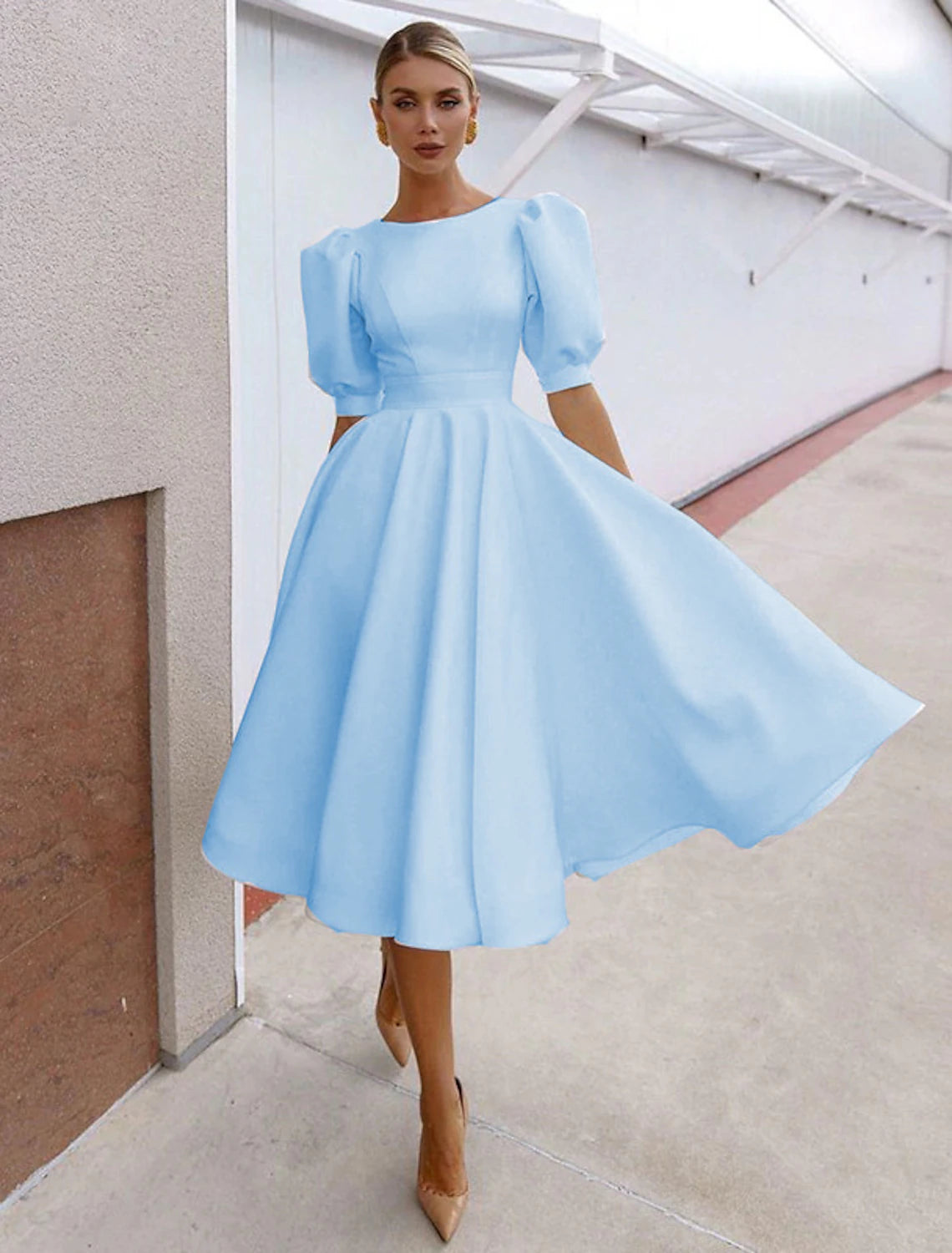 Wholesale Women's Party Dress Casual Dress Swing Dress Midi Dress Black White Pink Short Sleeve Pure Color Backless Summer Spring Crew Neck Party Party Birthday Spring Dress