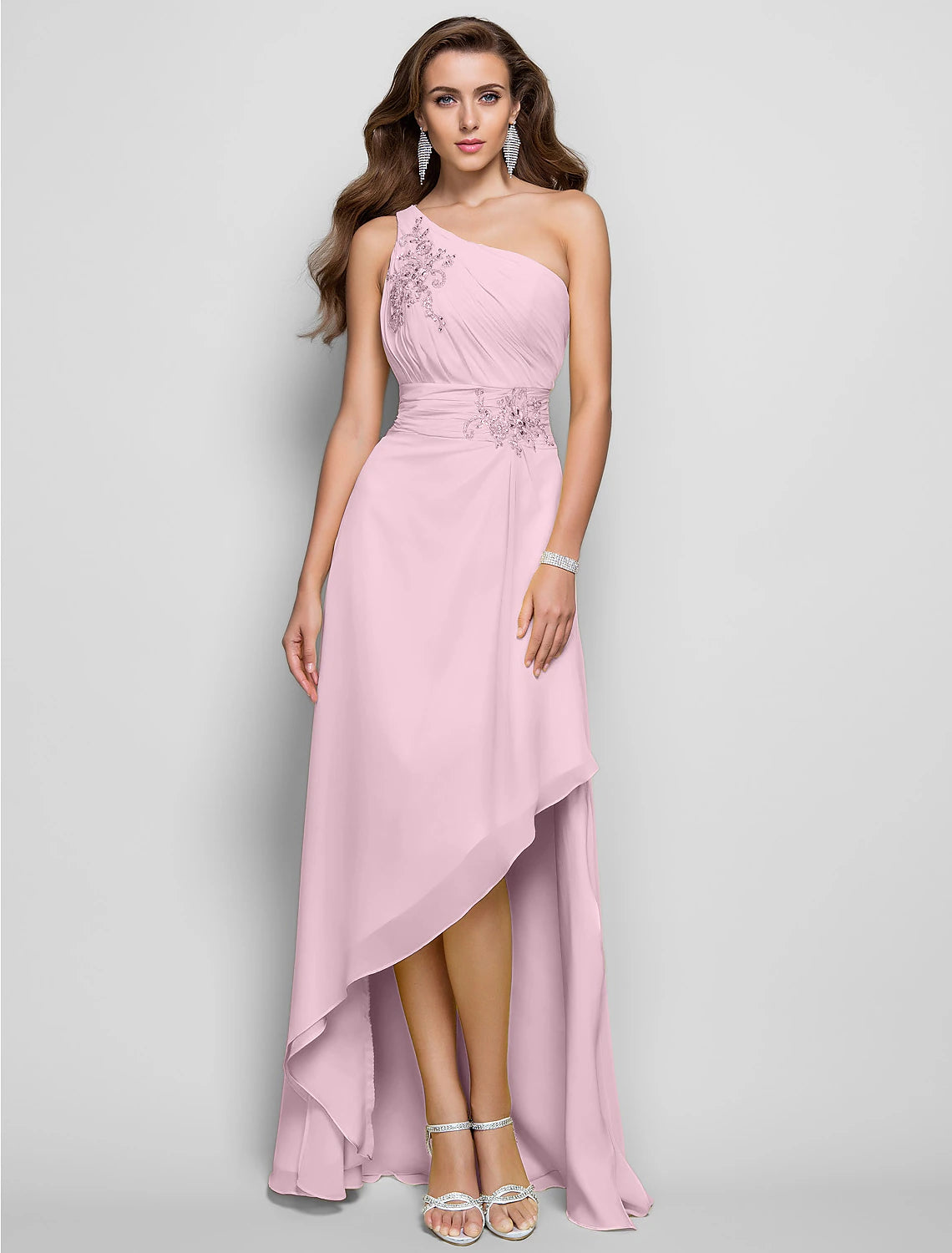 Wholesale  Sheath / Column Elegant Dress Wedding Guest Cocktail Party Asymmetrical Sleeveless One Shoulder Bridesmaid Dress Chiffon with Beading Slit Appliques