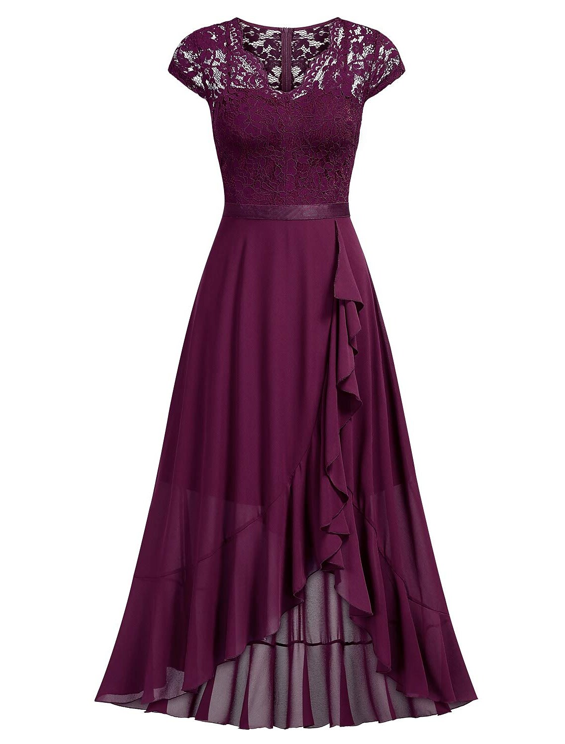 Wholesale A-Line Cocktail Dresses Black Dress Wedding Guest Cocktail Party Asymmetrical Short Sleeve One Shoulder Chiffon with Pleats Lace Insert