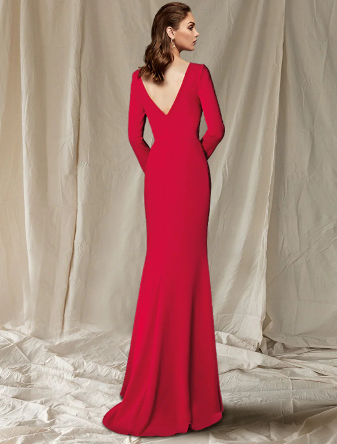 Wholesale Mermaid / Trumpet Mother of the Bride Dress Elegant V Neck Sweep / Brush Train Stretch Fabric Long Sleeve with Buttons Side-Draped