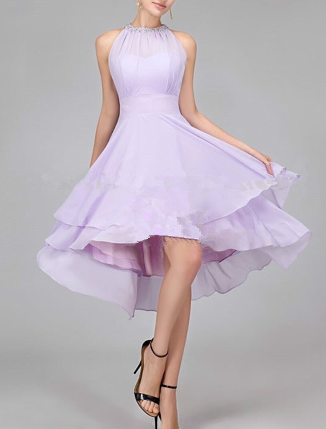 Wholesale A-Line Cocktail Dresses Flirty Dress Homecoming Graduation Asymmetrical Sleeveless Halter Neck Chiffon with Crystals Tiered