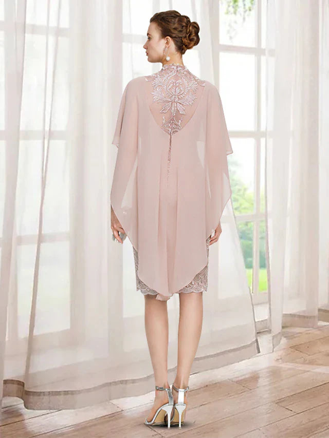 Wholesale Sheath / Column Mother of the Bride Dress Elegant Jewel Neck Knee Length Chiffon Lace Sleeveless with Appliques