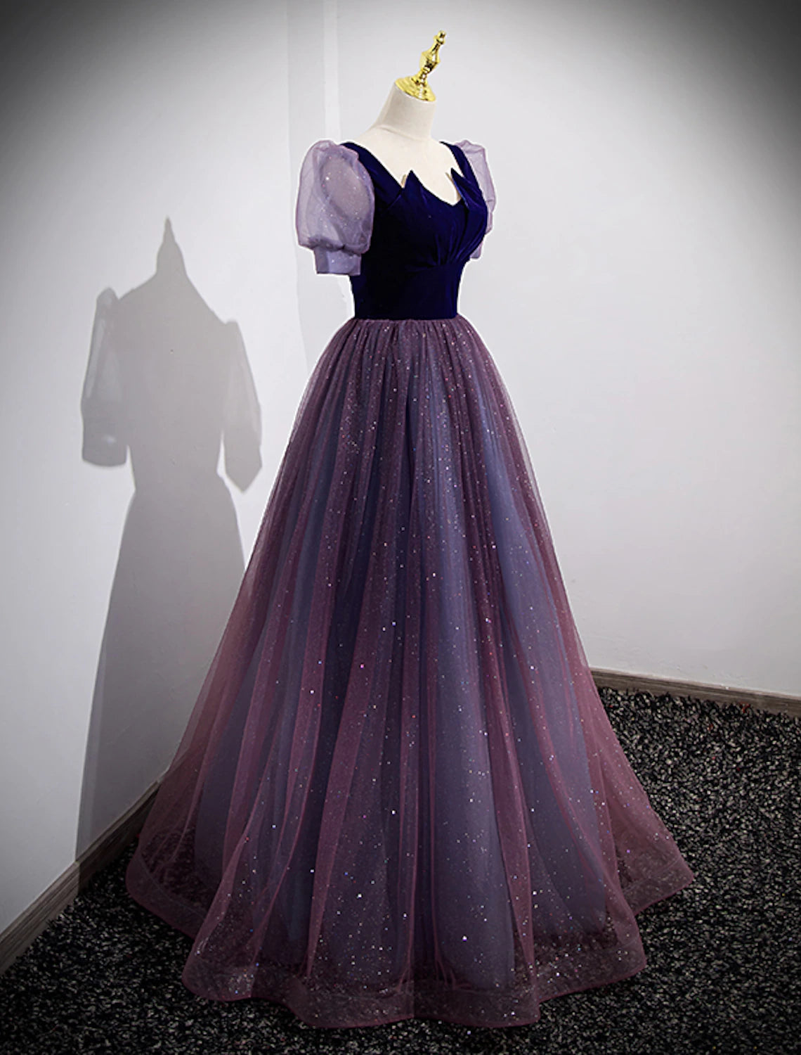 Wholesale  A-Line Prom Dresses Sparkle & Shine Dress Prom Valentine's Day Floor Length Short Sleeve Scoop Neck Tulle with Sequin