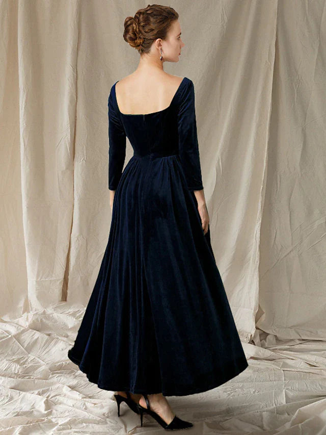 Wholesale A-Line Mother of the Bride Dress Wedding Guest Elegant V Neck Ankle Length Velvet Long Sleeve with Pleats