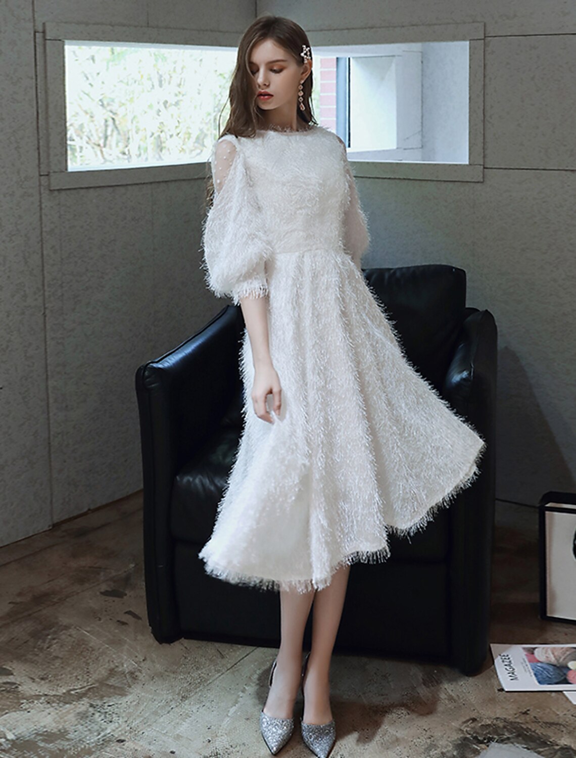 Wholesale A-Line Cocktail Dresses Princess Dress Cocktail Party Valentine's Day Tea Length 3/4 Length Sleeve Jewel Neck Nylon with Sash / Ribbon