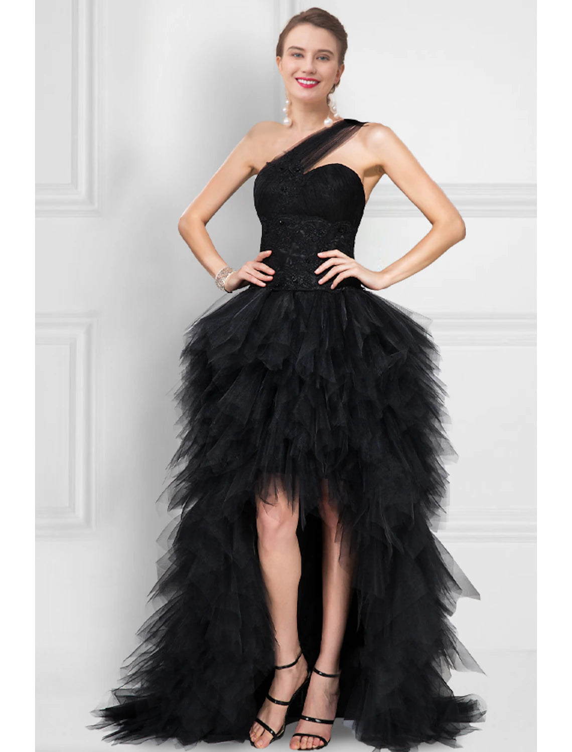 Wholesale  Ball Gown Prom Dresses Tiered Plisse Dress Masquerade Prom Asymmetrical Sleeveless One Shoulder Tulle Ladder Back with