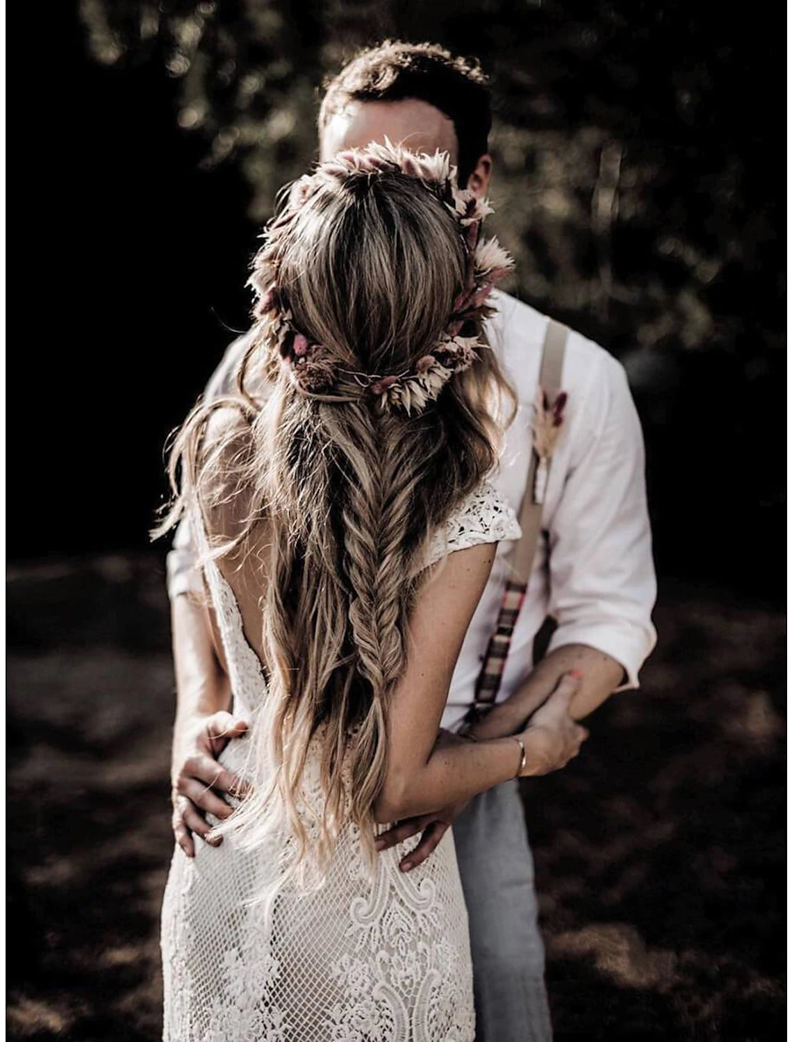 Wholesale  Beach Boho Wedding Dresses Mermaid / Trumpet V Neck Cap Sleeve Court Train Lace Outdoor Bridal Gowns With Appliques Solid