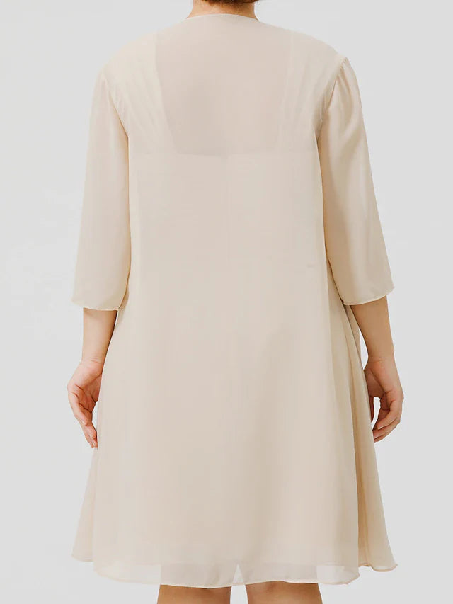 Wholesale Sheath / Column Mother of the Bride Dress Plus Size Elegant Straps Knee Length Chiffon Sheer Lace Sleeveless yes with Criss Cross