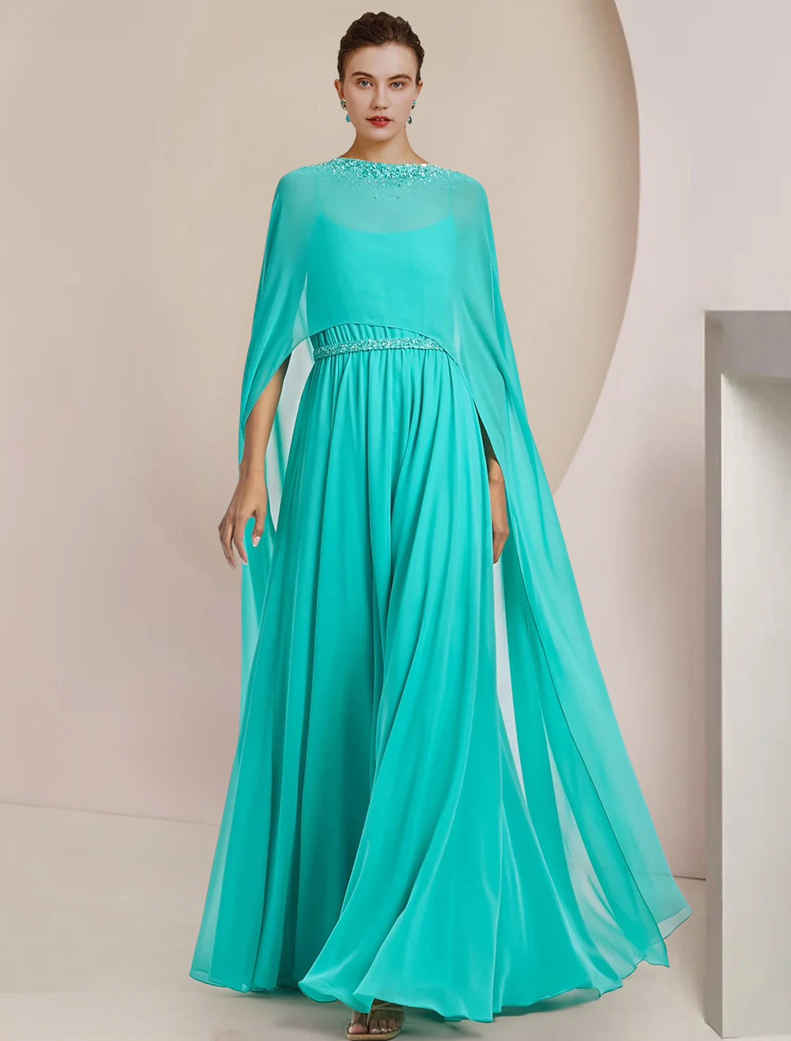 Wholesale  Two Piece Jumpsuits Jumpsuit / Pantsuit Mother of the Bride Dress Formal Wedding Guest Elegant Scoop Neck Tea Length Chiffon Sleeveless with Beading Appliques