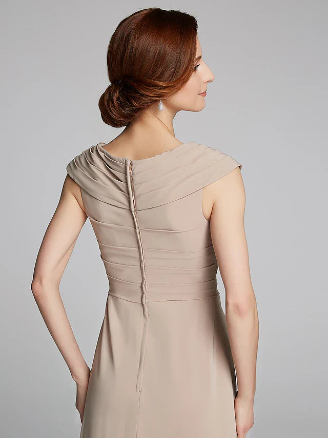 Wholesale Sheath / Column Mother of the Bride Dress Elegant V Neck Floor Length Jersey Short Sleeve with Pleats